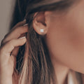 14k White Gold Lab Grown Diamond Square Solitaire Studs Earrings by Fine Color Jewels
