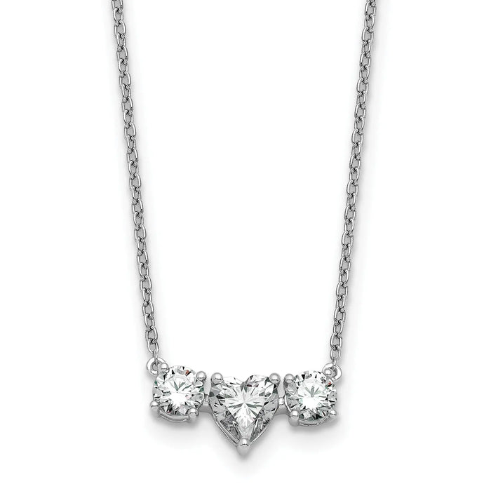 14k White Gold Lab Grown Diamond Three Stone Heart Bar Necklace 1 3/8 ctw by Fine Color Jewels