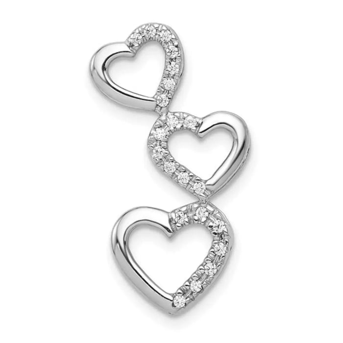 14K White Gold Lab Grown Diamond Triple Heart Pendant by Fine Color Jewels