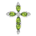 14k White Gold Natural Green Peridot Diamond Cross Pendant by Fine Color Jewels