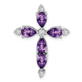 14k White Gold Natural Pear Amethyst Diamond Cross Pendant by Fine Color Jewels