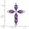 14k White Gold Natural Pear Amethyst Diamond Cross Pendant by Fine Color Jewels