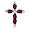 14k White Gold Natural Pear Garnet Diamond Cross Pendant by Fine Color Jewels