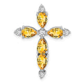 14k White Gold Natural Pear Yellow Citrine Diamond Cross Pendant by Fine Color Jewels