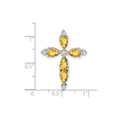 14k White Gold Natural Pear Yellow Citrine Diamond Cross Pendant by Fine Color Jewels