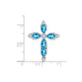 14k White Gold Natural Swiss Blue Topaz Diamond Cross Pendant by Fine Color Jewels