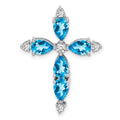 14k White Gold Natural Swiss Blue Topaz Diamond Cross Pendant by Fine Color Jewels