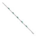 14k White Gold Oval Green Emerald Heart 7 inch Bracelet by Fine Color Jewels