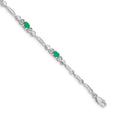 14k White Gold Oval Green Emerald Heart 7 inch Bracelet by Fine Color Jewels