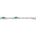 14k White Gold Oval Green Emerald Heart 7 inch Bracelet by Fine Color Jewels