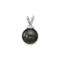 14k White Gold Round Black Tahitian Pearl Pendant by Fine Color Jewels