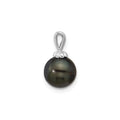 14k White Gold Round Black Tahitian Pearl Pendant by Fine Color Jewels