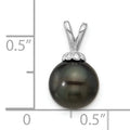 14k White Gold Round Black Tahitian Pearl Pendant by Fine Color Jewels