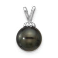 14k White Gold Round Black Tahitian Pearl Pendant by Fine Color Jewels