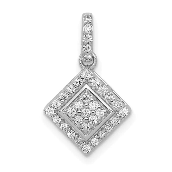 14k White Gold Square Cluster Diamond Pendant by Fine Color Jewels