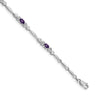 14k White Gold Unisex Oval Amethyst Heart 7 inch Bracelet
