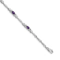 14k White Gold Unisex Oval Amethyst Heart 7 inch Bracelet by Fine Color Jewels