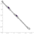 14k White Gold Unisex Oval Amethyst Heart 7 inch Bracelet by Fine Color Jewels
