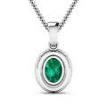 14K White Gold Zambian Emerald halo Pendant by Fine Color Jewels
