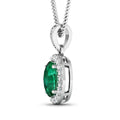14K White Gold Zambian Emerald halo Pendant by Fine Color Jewels