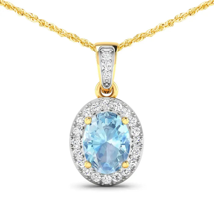 14K Yellow Gold Aquamarine Diamond Pendant by Fine Color Jewels