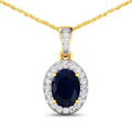 14K Yellow Gold Blue Sapphire Diamond Pendant by Fine Color Jewels