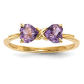 14k Yellow Gold Bow Dual Heart Birthstone Ring by Fine Color Jewels