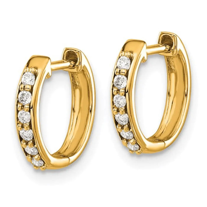 14k Yellow Gold Diamond Hinged Hoop Earrings by Fine Color Jewels