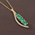 14K Yellow Gold Emerald Necklace With Diamond by Fine Color Jewels