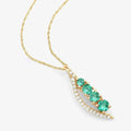 14K Yellow Gold Emerald Necklace With Diamond by Fine Color Jewels