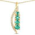 14K Yellow Gold Emerald Necklace With Diamond by Fine Color Jewels