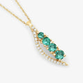14K Yellow Gold Emerald Necklace With Diamond by Fine Color Jewels