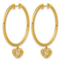 14k Yellow Gold Heart Bezel Dangle Lab Diamond Hoop Earrings by Fine Color Jewels