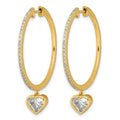 14k Yellow Gold Heart Bezel Dangle Lab Diamond Hoop Earrings by Fine Color Jewels