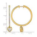 14k Yellow Gold Heart Bezel Dangle Lab Diamond Hoop Earrings by Fine Color Jewels