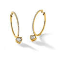 14k Yellow Gold Heart Bezel Dangle Lab Diamond Hoop Earrings by Fine Color Jewels