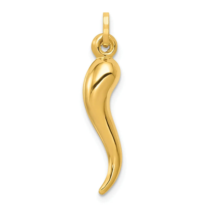 14k Yellow Gold Hollow 3-D Italian Horn Charm Pendant by Fine Color Jewels