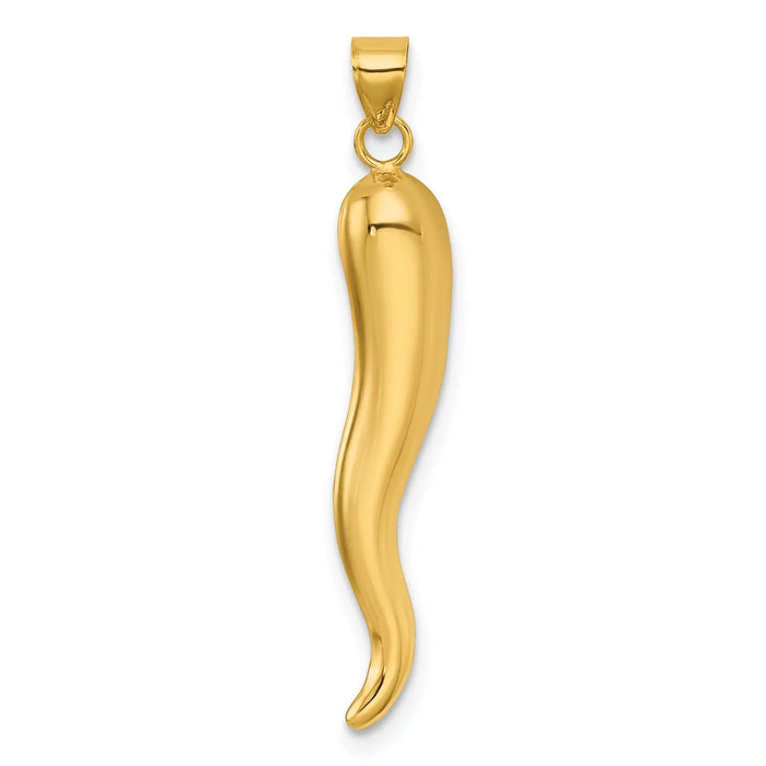 14k Yellow Gold Hollow 3-D Italian Horn Pendant by Fine Color Jewels