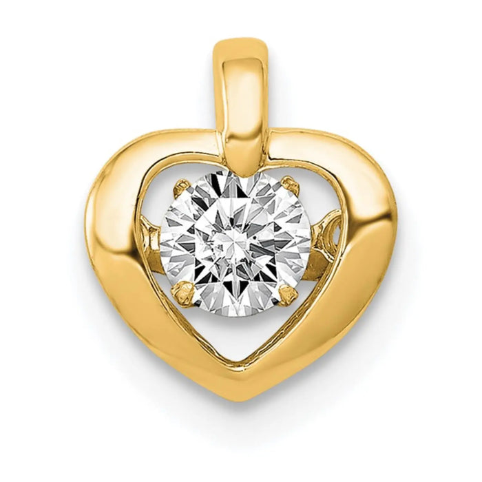 14k Yellow Gold Lab Diamond Heart Solitaire Pendant by Fine Color Jewels