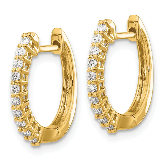 14K Yellow Gold Lab Diamond Hinged Hoop Earrings by Fine Color Jewels