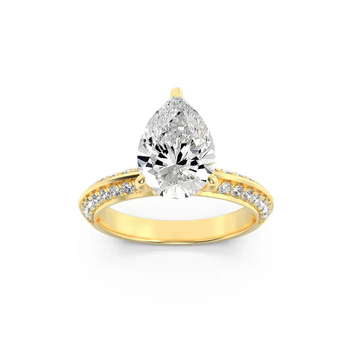 14K Yellow Gold Lab Grown Diamond Pear Pave Ring by Fine Color Jewels