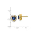 14K Yellow Gold Lab Grown Diamond & Sapphire Halo Heart Stud Earrings 1.33 Ct by Fine Color Jewels