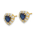 14K Yellow Gold Lab Grown Diamond & Sapphire Halo Heart Stud Earrings 1.33 Ct by Fine Color Jewels