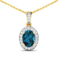 14K Yellow Gold London Blue Topaz Pendant with Diamonds by Fine Color Jewels