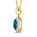 14K Yellow Gold London Blue Topaz Pendant with Diamonds by Fine Color Jewels