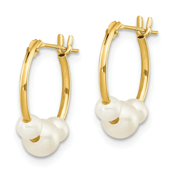 14K Yellow Gold Madi Pearl Hoop Earrings by Fine Color Jewels
