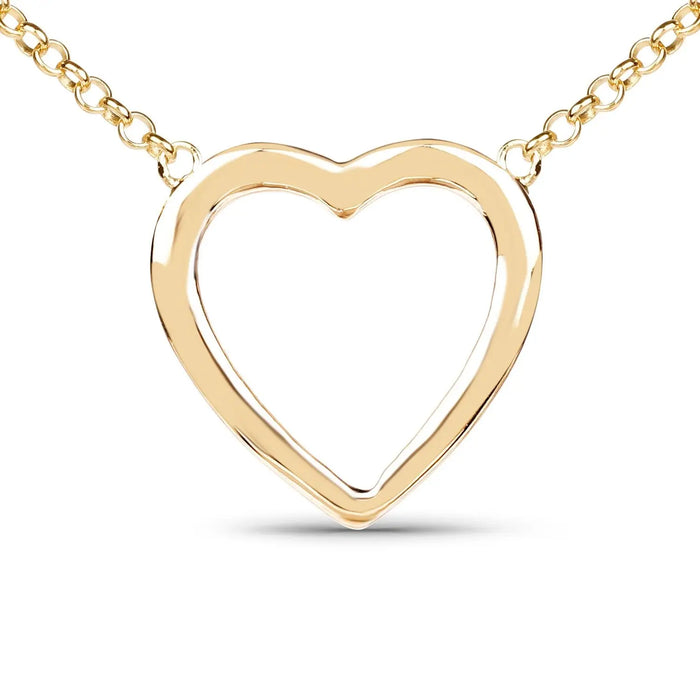 14K Yellow Gold Over Silver Heart Pendant Cable Chain Necklace by Fine Color Jewels