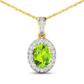 14K Yellow Gold Peridot Pendant with White Diamonds by Fine Color Jewels