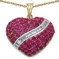 14K Yellow Gold Plated Genuine Ruby Heart Pendant Necklace by Fine Color Jewels