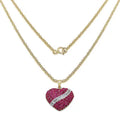 14K Yellow Gold Plated Genuine Ruby Heart Pendant Necklace by Fine Color Jewels